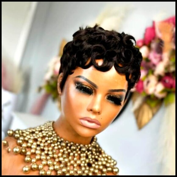 Short Curly Human Hair Wig Glueless Pre Plucked Pixie Cut With Bangs Daily Wear main image 4